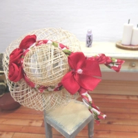 Miniature Hat Red Floral Trim and Mini Satin Roses Dolls House Clothes Accessories 1:12 Scale