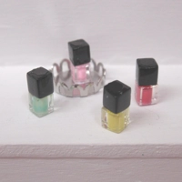 Dolls House Nail Varnish Miniatures 4 Polish Bottles on a Silver Coloured Tray 1:12th Scale Accessor