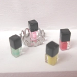 Dolls House Nail Varnish Miniatures 4 Polish Bottles on a Silver Coloured Tray 1:12th Scale Accessor