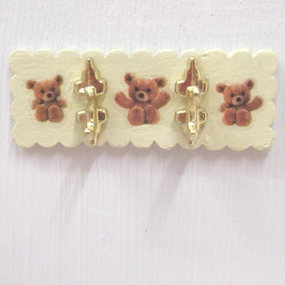 Dolls House Nursery Coat Hooks Bears Miniature Clothes Robe Towel Wall Rail 1:12 Scale