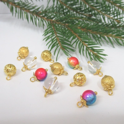 Dolls House Christmas Tree Decorations 12 Rainbow Gold Baubles 1:12th Scale Miniature Ornaments