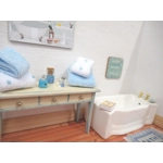 Dolls House Towels Blue White with Bath Bottle and Ornament Jars Bathroom Miniature 1:12th Scale