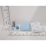 Dolls House Towels Blue White with Bath Bottle and Ornament Jars Bathroom Miniature 1:12th Scale