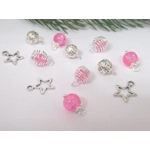Dolls House Christmas Tree Decorations 12 Pink Silver Miniature Baubles and Stars 1:12th Scale