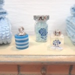 Dolls House Towels 4 Blue with Bath Salts and Ornament Jars 1:12th Scale Bathroom Miniature