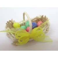 Dolls House Easter Basket with 10 Hand Painted Coloured Eggs Miniature Decoration 1:12th Scale