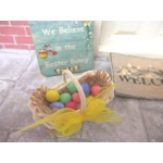 Dolls House Easter Basket with 10 Hand Painted Coloured Eggs Miniature Decoration 1:12th Scale