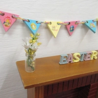 Dolls House Easter Bunting 9 Miniature Wood Flags 1:12 Scale