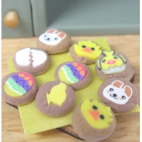 Dolls House Easter Cookies and Miniature Wood Board with 9..