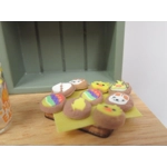 Dolls House Easter Cookies and Miniature Wood Board with 9 Mini Biscuits 1:12th Scale