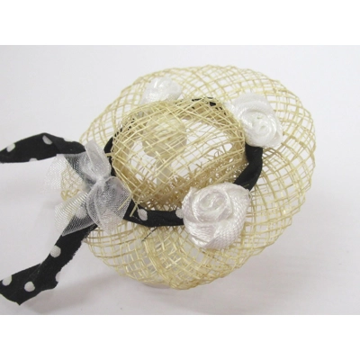 Dolls House Hat Black White Trim and Satin Roses Miniature Clothes 1:12 Scale