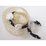 Dolls House Hat Black White Trim and Satin Roses Miniature Clothes 1:12 Scale