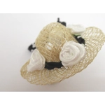 Dolls House Hat Black White Trim and Satin Roses Miniature Clothes 1:12 Scale