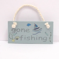 Dolls House Sign Gone Fishing Blue Wood Notice Miniature Accessories 1:12th Scale