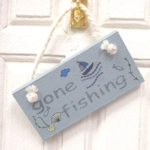 Dolls House Sign Gone Fishing Blue Wood Notice Miniature Accessories 1:12th Scale