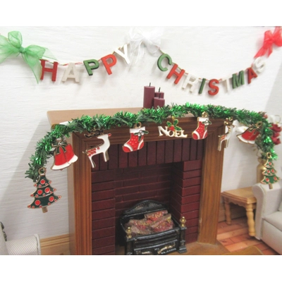 Dolls House Happy Christmas Bunting Miniature Decoration 1:12 Scale