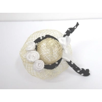 Dolls House Hat Black & White Mini Satin Roses and Bow Miniature Clothes Accessory 1:12 Scale