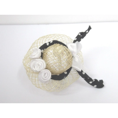 Dolls House Hat Black & White Mini Satin Roses and Bow Miniature Clothes Accessory 1:12 Scale