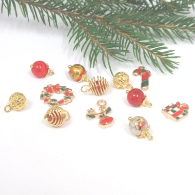 Dolls House Christmas Tree Decorations 12 Red Gold Miniature Baubles and Trinkets 1:12th Scale