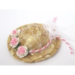 Dolls House Straw Hat Pink White Roses and Organza Bow 1:12 Scale Miniature Clothes Accessory