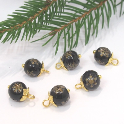 Dolls House Christmas Tree Decorations 6 Hand Decorated Black Gold Miniature Baubles  1:12th Scale