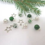 Dolls House Christmas Tree Decorations 12 Green Silver Miniature Baubles and Stars 1:12th Scale