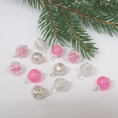 Dolls House Christmas Tree Decorations 12 Pink Silver Baubles 1:12th Scale Miniature Ornaments