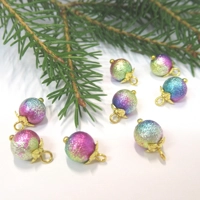 Dolls House Christmas Tree Decorations 8 Rainbow Gold Top Baubles Miniature Ornaments 1:12th Scale