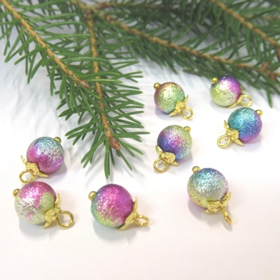Dolls House Christmas Tree Decorations 8 Rainbow Gold Top Baubles Miniature Ornaments 1:12th Scale