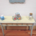 Dolls House Miniature Nursery Toy Letter ABC Blocks Peter Rabbit Blue Natural Wood 1 :12 Scale