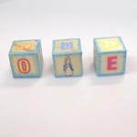 Dolls House Miniature Nursery Toy Letter ABC Blocks Peter Rabbit Blue Natural Wood 1 :12 Scale