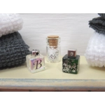 Dolls House Towels 4 Grey & White with Miniature Bath Salts and Ornament Jars 1:12th Scale