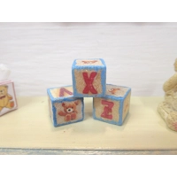 Dolls House Toy Letter Blocks Teddy Bear Theme Blue Nursery Playroom Miniature Accessory 1:12 Scale