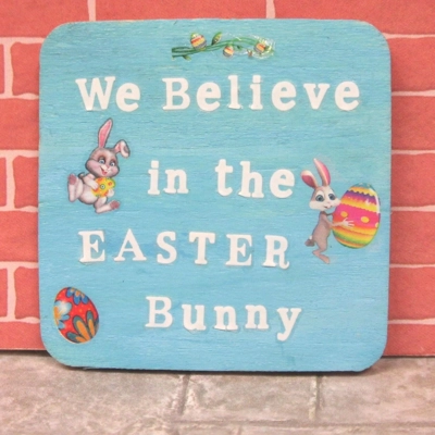 Dolls House Easter Bunny Miniature Blue Sign 1:12th Scale