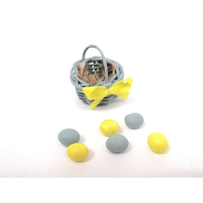 Dolls House Easter Basket and 6 Hand Painted Coloured Miniature Eggs 1:12th Scale
