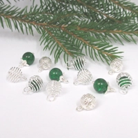 Dolls House Christmas Tree Decorations 12 Green Silver Baubles Miniature Ornaments 1:12th Scale