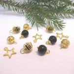 Dolls House Christmas Tree Decorations 12 Black Gold Miniature Baubles and Stars 1:12th Scale