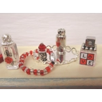 Dolls House Perfume Bottles Tray & Necklace Red Silver 1:12th Scale Dressing Table Miniatures