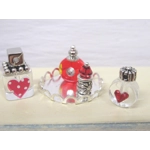 Dolls House Perfume Bottles Red & Silver with Tray Dressing Table Miniature Ornament 1:12th Scale
