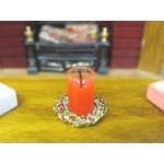 Dolls House Candle in a Glass Vase on a Decorated Tray Christmas Miniature Accessory 1:12 Scale
