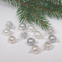 Dolls House Christmas Tree Decorations 12 Silver Coloured Baubles Miniature Ornaments 1:12th Scale