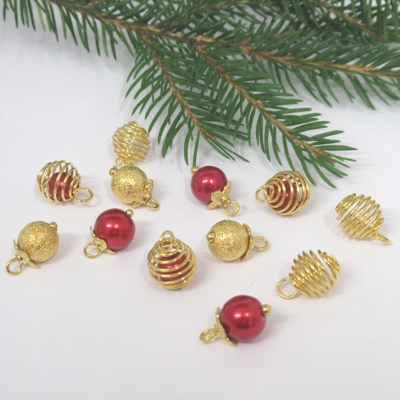 Dolls House Christmas Tree Decorations 12 Red Gold Miniature Baubles 1:12th Scale Ornaments