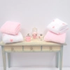 Dolls House Towels 4 Pink & White with Miniature Bath Salts and Ornament Jars 1:12th Scale Bathroom