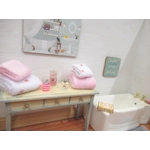 Dolls House Towels 4 Pink & White with Miniature Bath Salts and Ornament Jars 1:12th Scale Bathroom