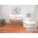 Dolls House Towels 4 Pink & White with Miniature Bath Salts and Ornament Jars 1:12th Scale Bathroom
