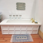 Dolls House Bathroom Sign Miniature Relax Soak Unwind Distressed Blue Wood 1:12th Scale