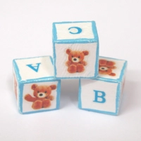 Dolls House Nursery Toy ABC Blocks Teddy set of 3 Blue Miniature Accessories 1:12 Scale