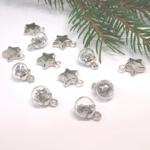 Dolls House Christmas Tree Decorations 12 Filled Glass Baubles & Silver Coloured Stars 1:12th Scale