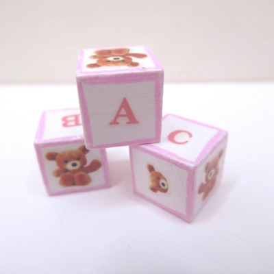 Dolls House Nursery Toy ABC Blocks Teddy Bears set of 3 Pink 1:12 Scale Miniature