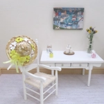 Dolls House Straw Hat Yellow & White Flowers and Ribbon with a Yellow Organza Bow 1:12 Scale